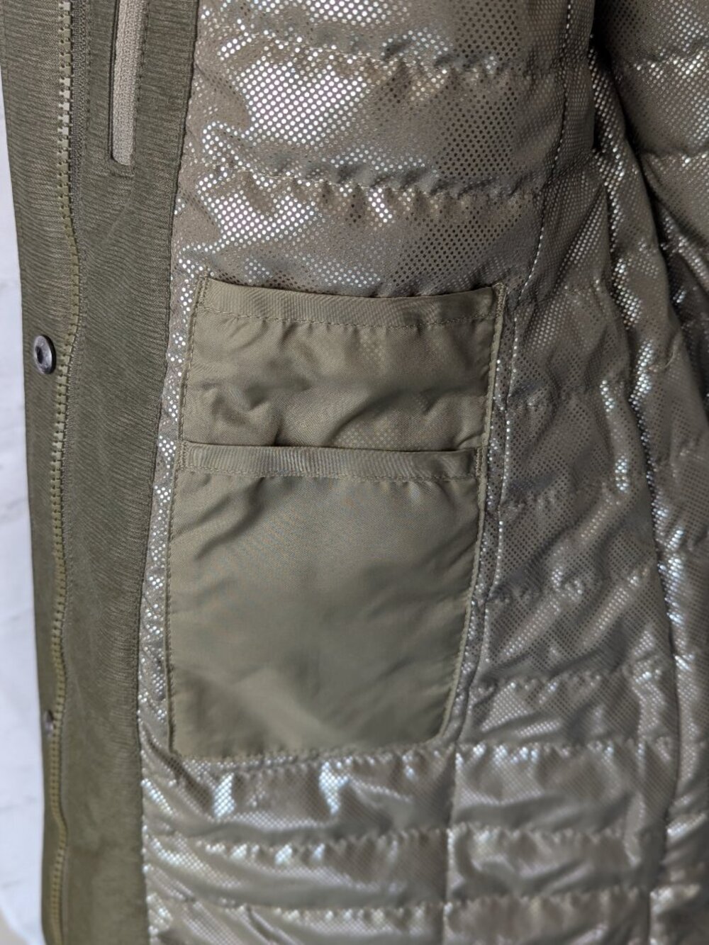 Columbia Omni-Heat Belted Winter Jacket with Faux Fur Hood Size Small Moss Green - Picture 6 of 9